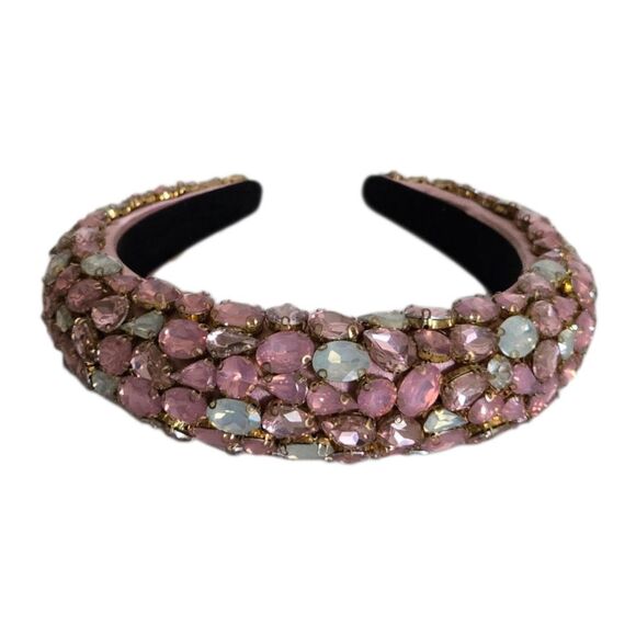 Pink Crystal Rhinestone Jeweled Padded Headband Statement Hair Accessory - Picture 1 of 5